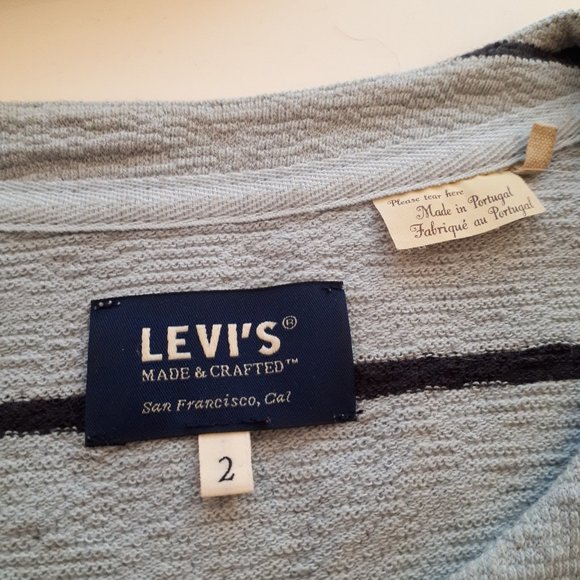 Levi’s Made & Crafted Boucle Sweater Navy Light Blue Stripe Medium - Picture 2 of 4